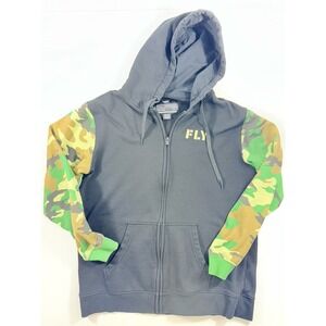 FLY RACING men's Sz large‎ full-zip hoodie black body with camouflage sleeves